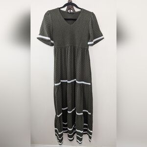 PrettyGarden Cottagecore Maxi Dress Olive Green Lace Fairy Goblin Women's Size S